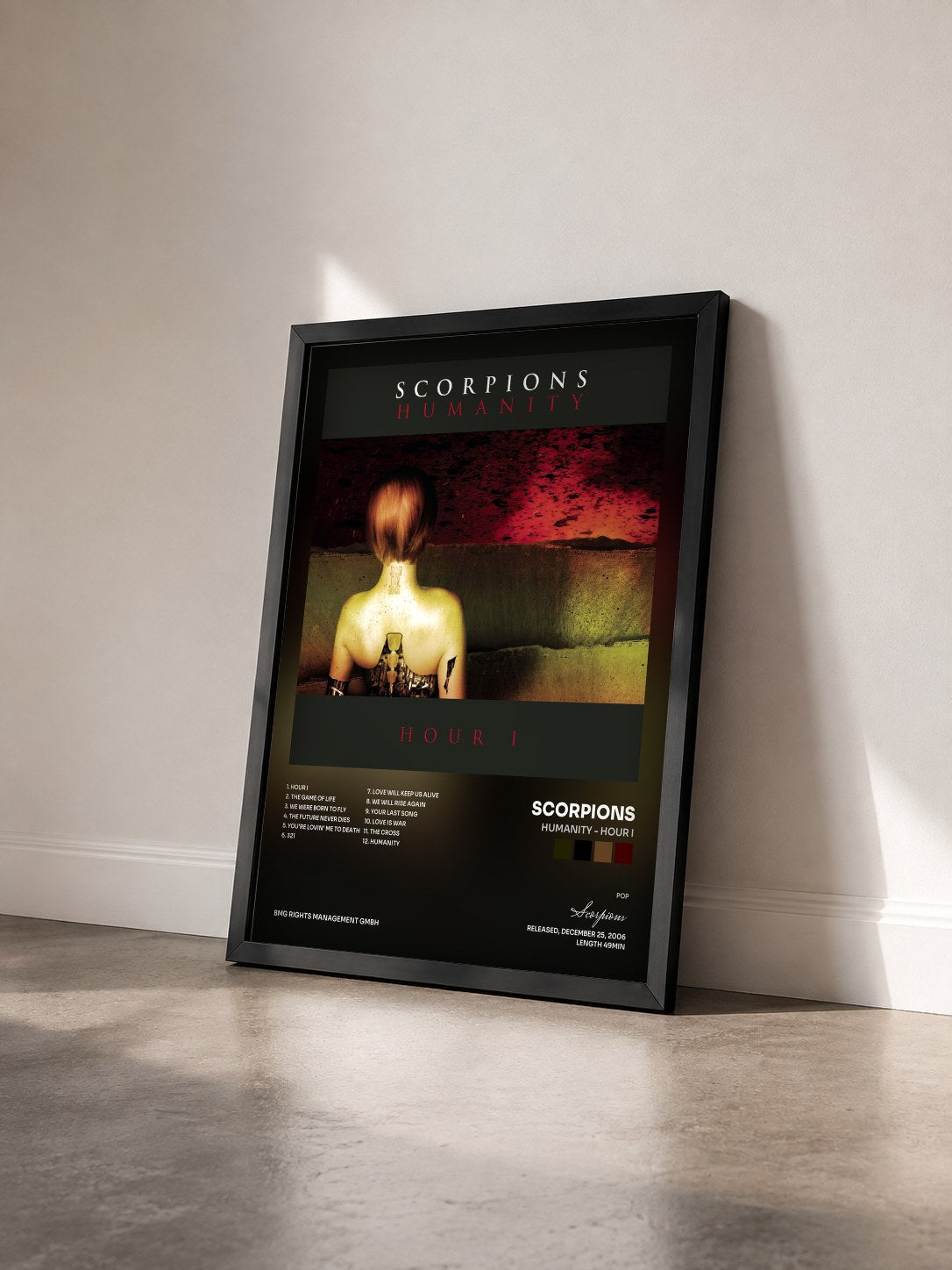 #noir Tableau de l'album Humanity - Hour I de Scorpions vu de trois quarts, cadre noir