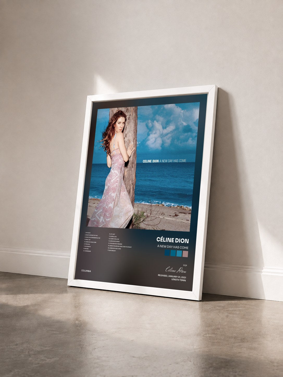 #blanc Tableau de l'album A New Day Has Come de Céline Dion vu de trois quarts, cadre blanc