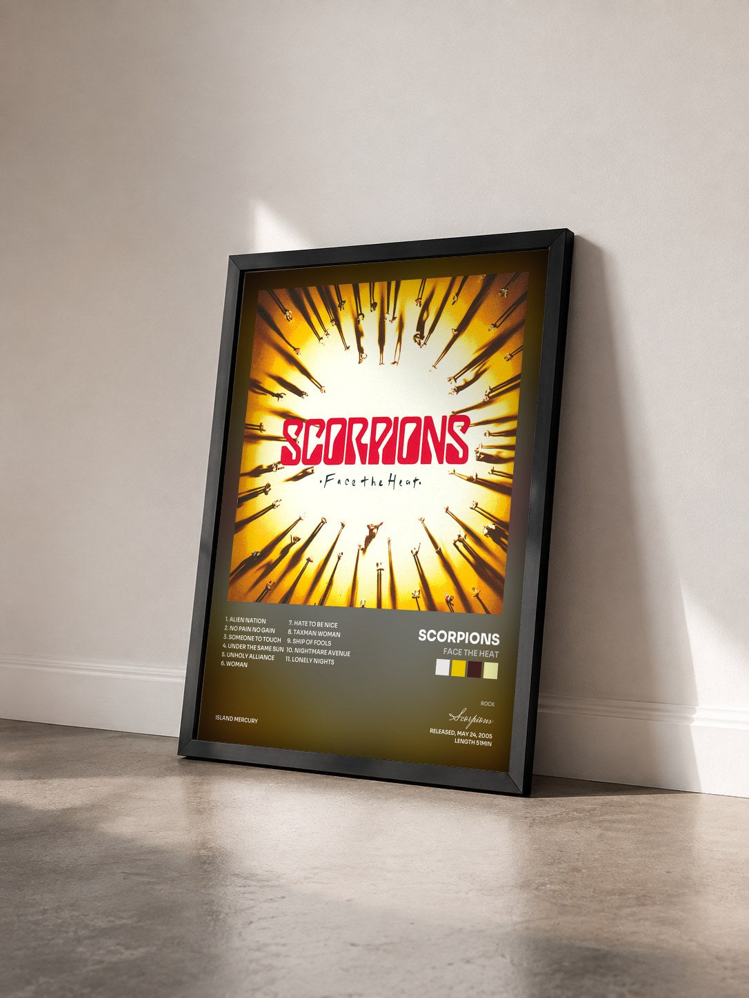 #noir Tableau de l'album Face The Heat de Scorpions vu de trois quarts, cadre noir