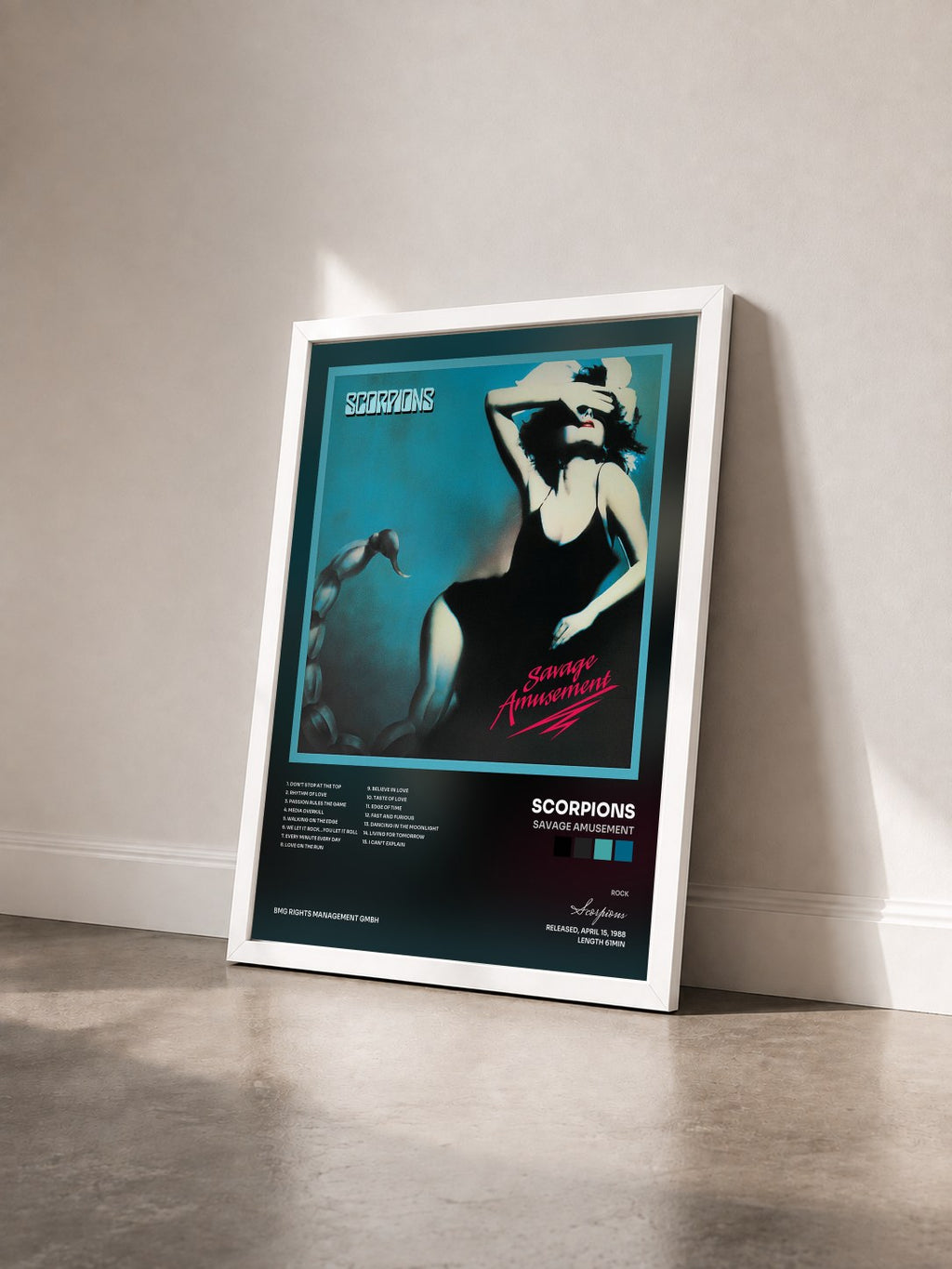 #blanc Tableau de l'album Savage Amusement de Scorpions vu de trois quarts, cadre blanc
