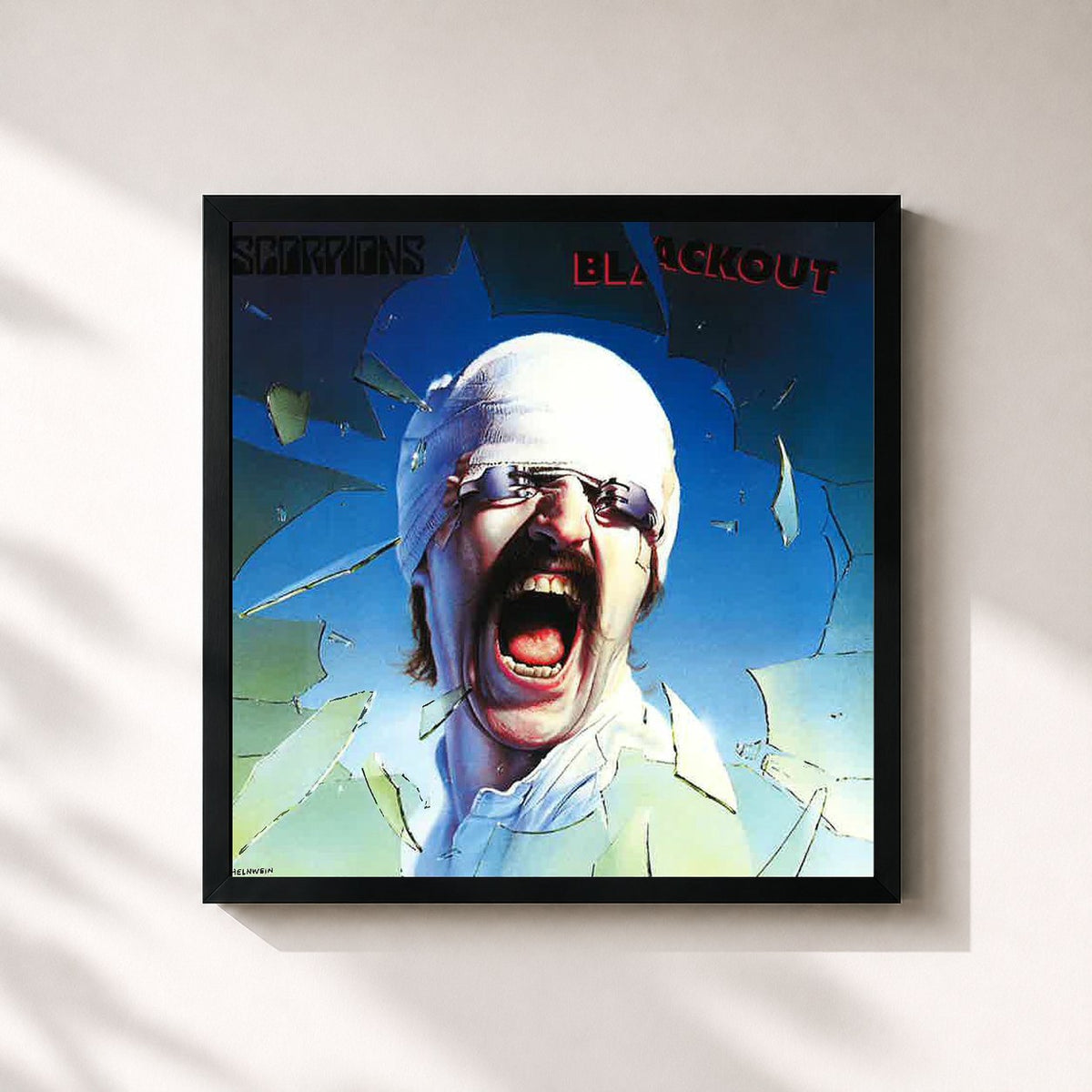 #noir Tableau carré de l'album Blackout de Scorpions, cadre noir 32x32 cm