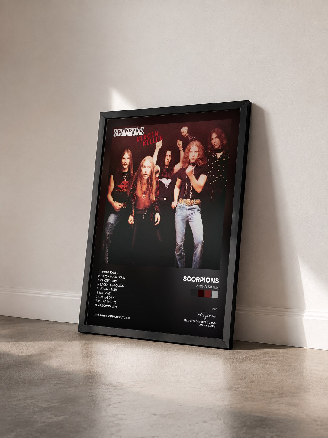 #noir Tableau de l'album Virgin Killer de Scorpions vu de trois quarts, cadre noir
