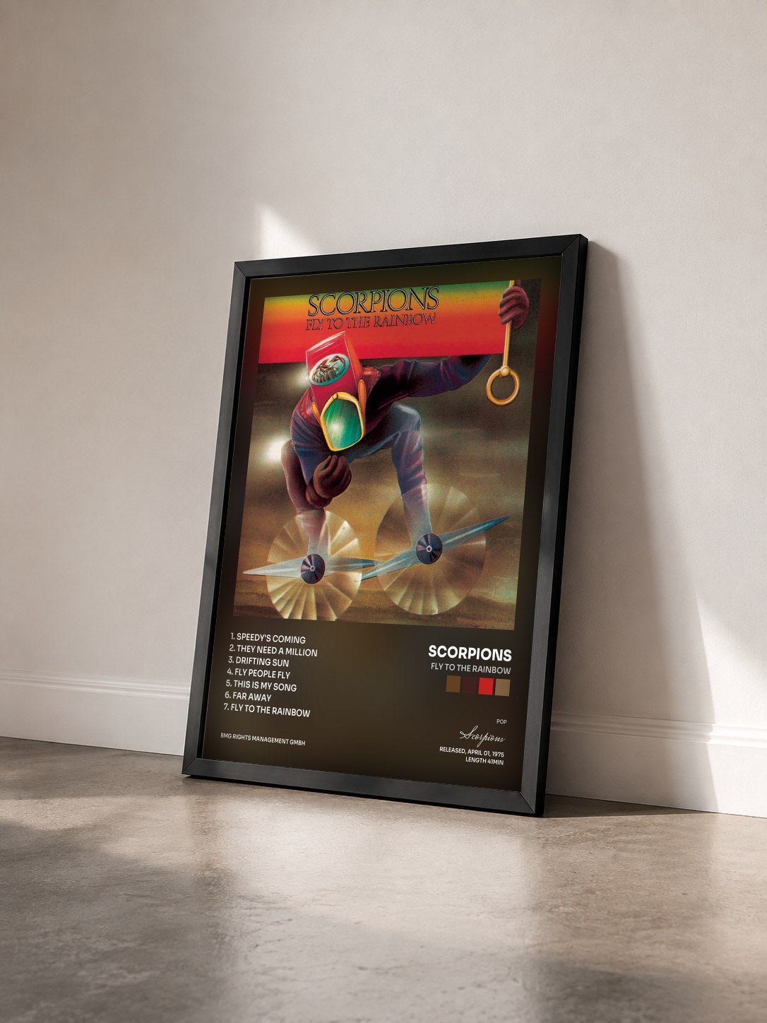 #noir Fly to the Rainbow di Scorpions in stampa incorniciata vista di tre quarti, cornice nera