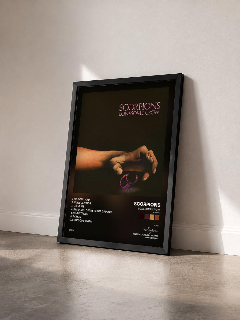 #noir Tableau de l'album Lonesome Crow (2026 Mix) de Scorpions vu de trois quarts, cadre noir