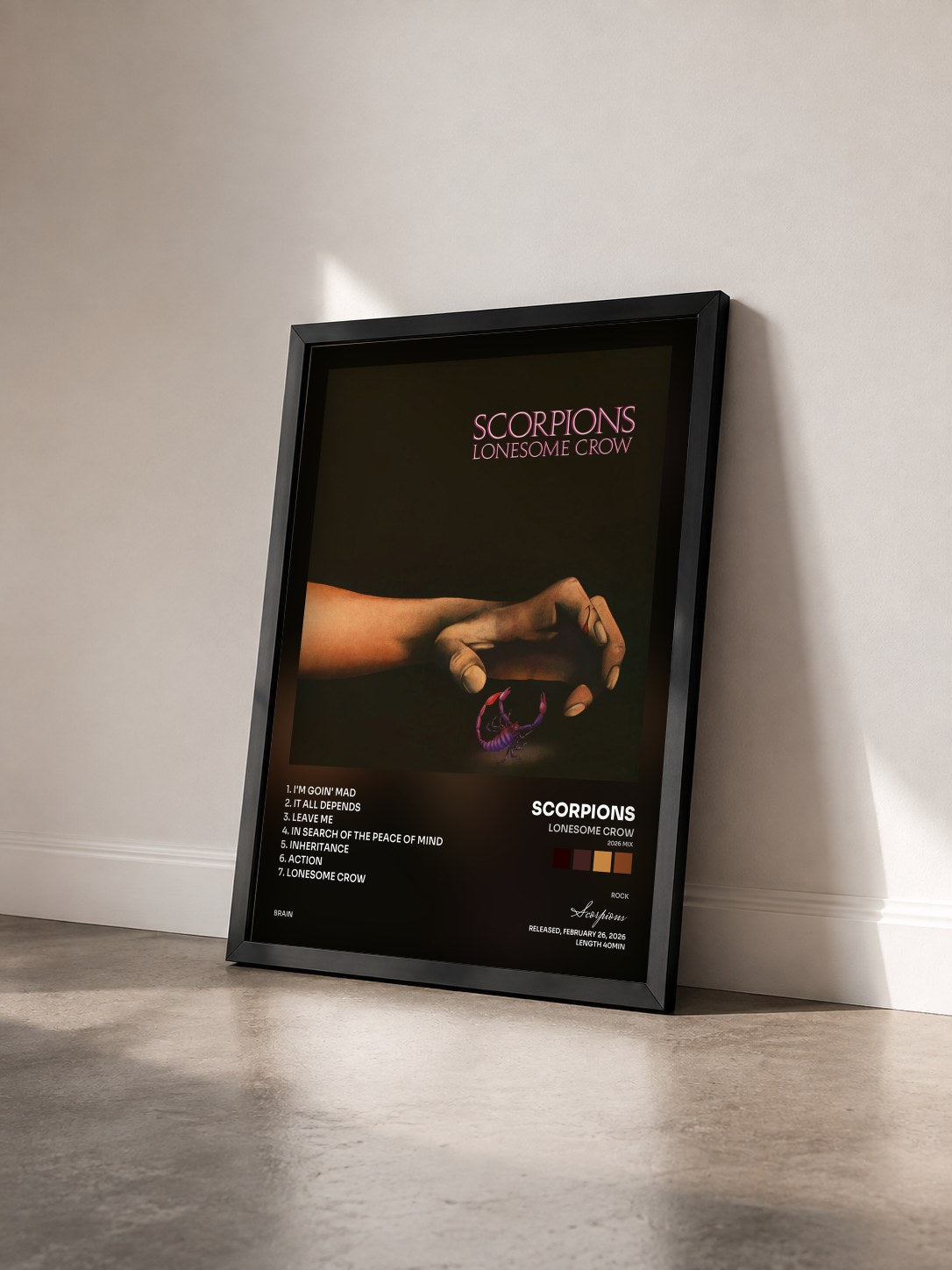 #noir Tableau de l'album Lonesome Crow (2026 Mix) de Scorpions vu de trois quarts, cadre noir