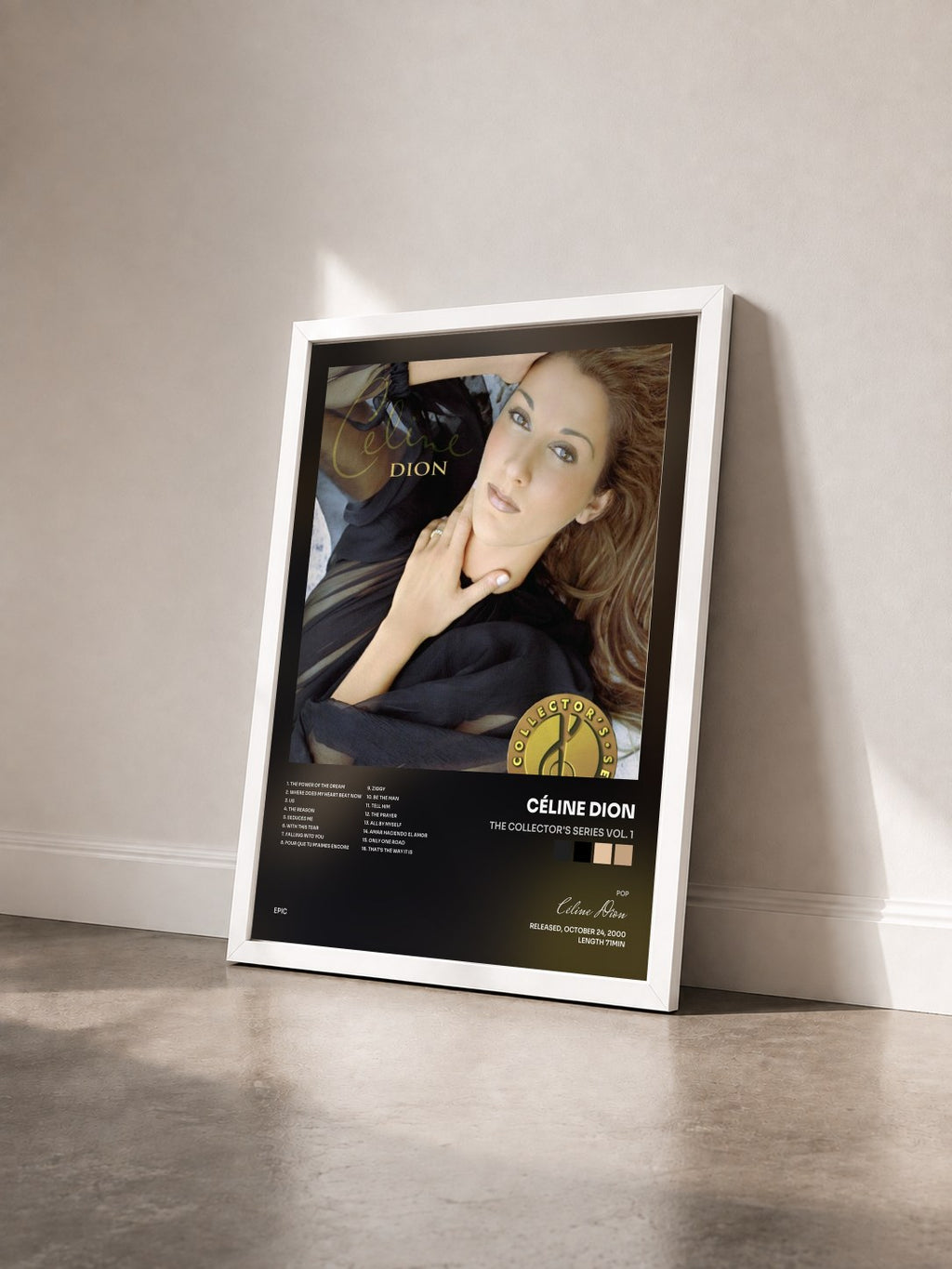 #blanc The Collector's Series Vol. 1 von Céline Dion als gerahmter Kunstdruck von schräg gesehen, weißer Rahmen