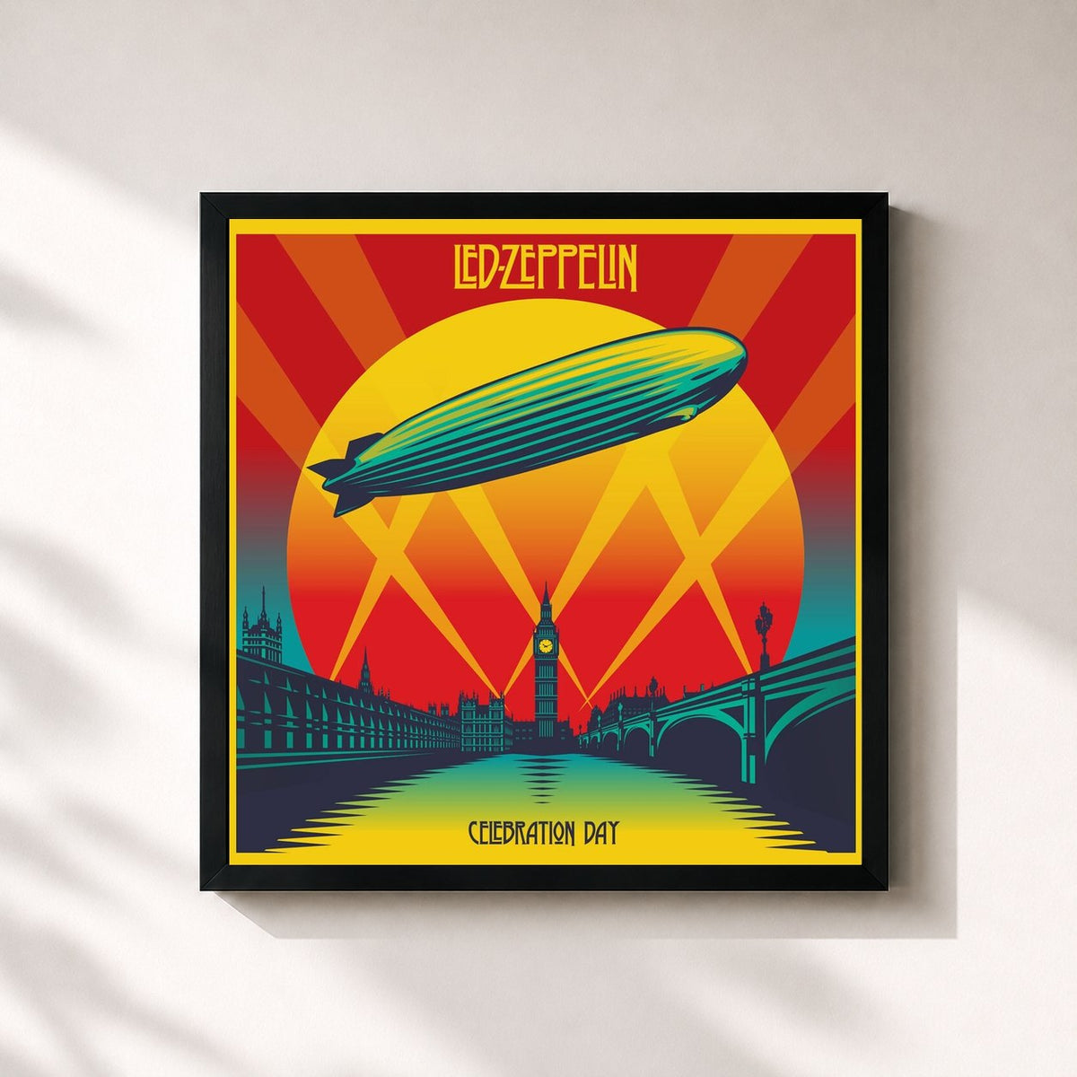#noir Tableau carré de l'album Celebration Day de Led Zeppelin, cadre noir 32x32 cm