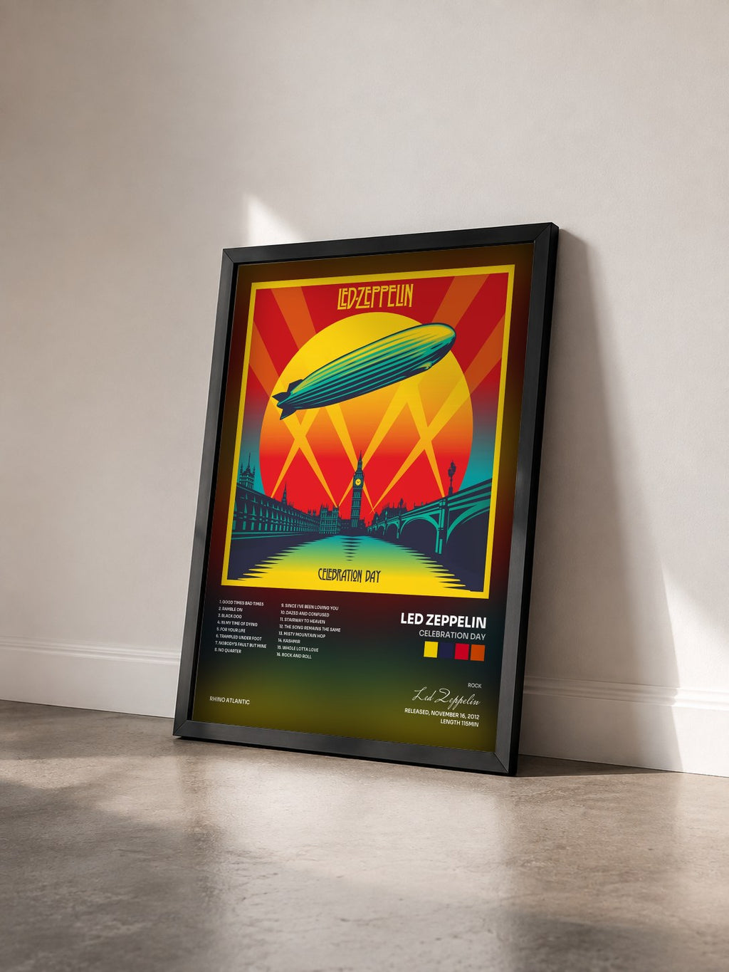 #noir Tableau de l'album Celebration Day de Led Zeppelin vu de trois quarts, cadre noir