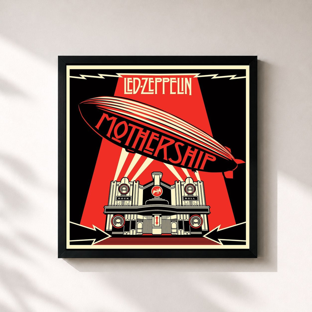 #noir Tableau carré de l'album Mothership (Remastered) de Led Zeppelin, cadre noir 32x32 cm
