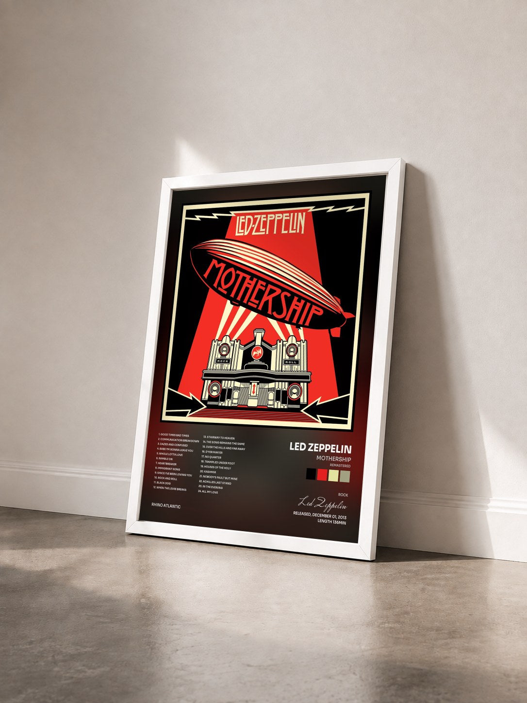 #blanc Tableau de l'album Mothership (Remastered) de Led Zeppelin vu de trois quarts, cadre blanc