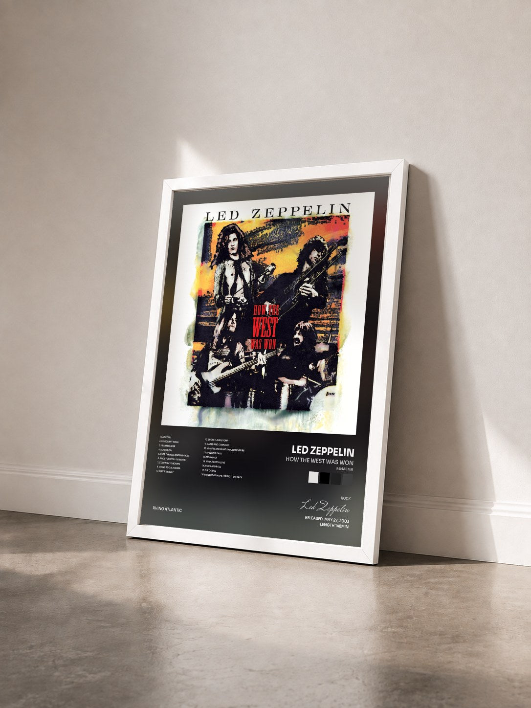#blanc Tableau de l'album How the West Was Won (Remaster) de Led Zeppelin vu de trois quarts, cadre blanc
