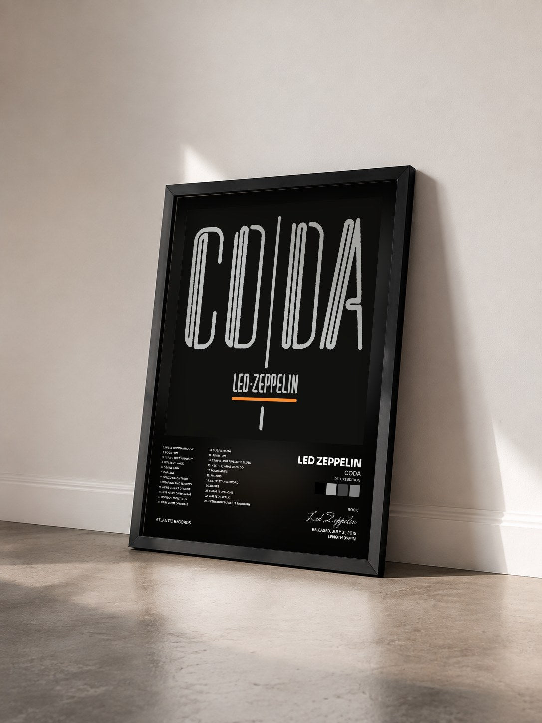 #noir Tableau de l'album Coda (Deluxe Edition) de Led Zeppelin vu de trois quarts, cadre noir