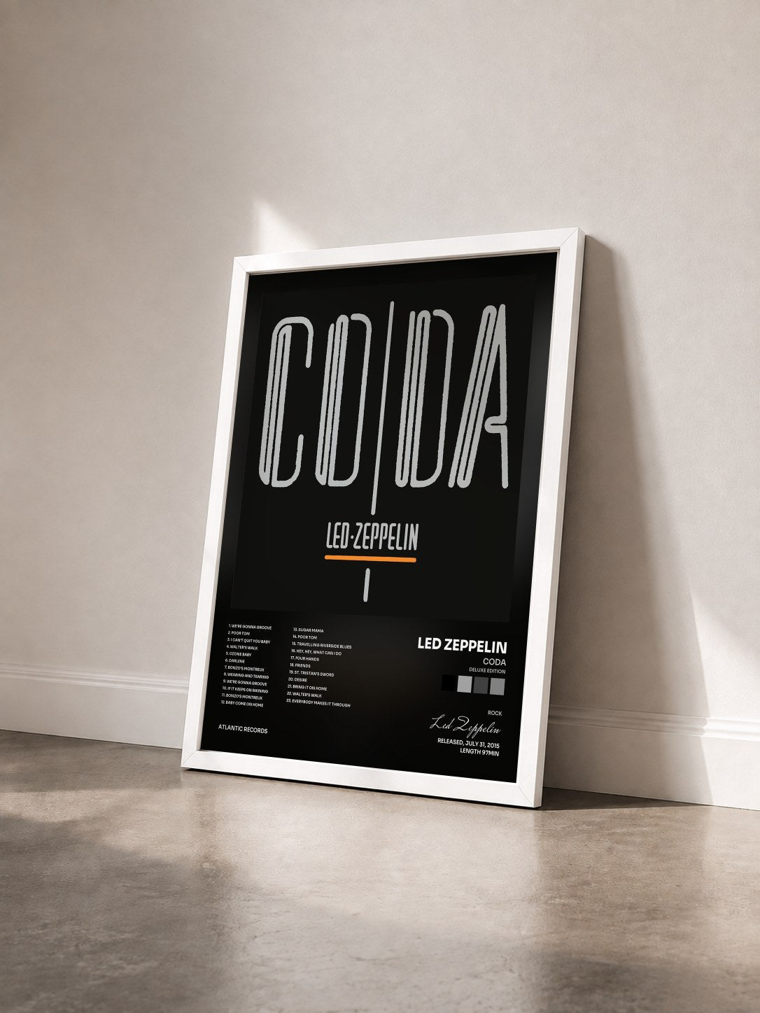 #blanc Tableau de l'album Coda (Deluxe Edition) de Led Zeppelin vu de trois quarts, cadre blanc