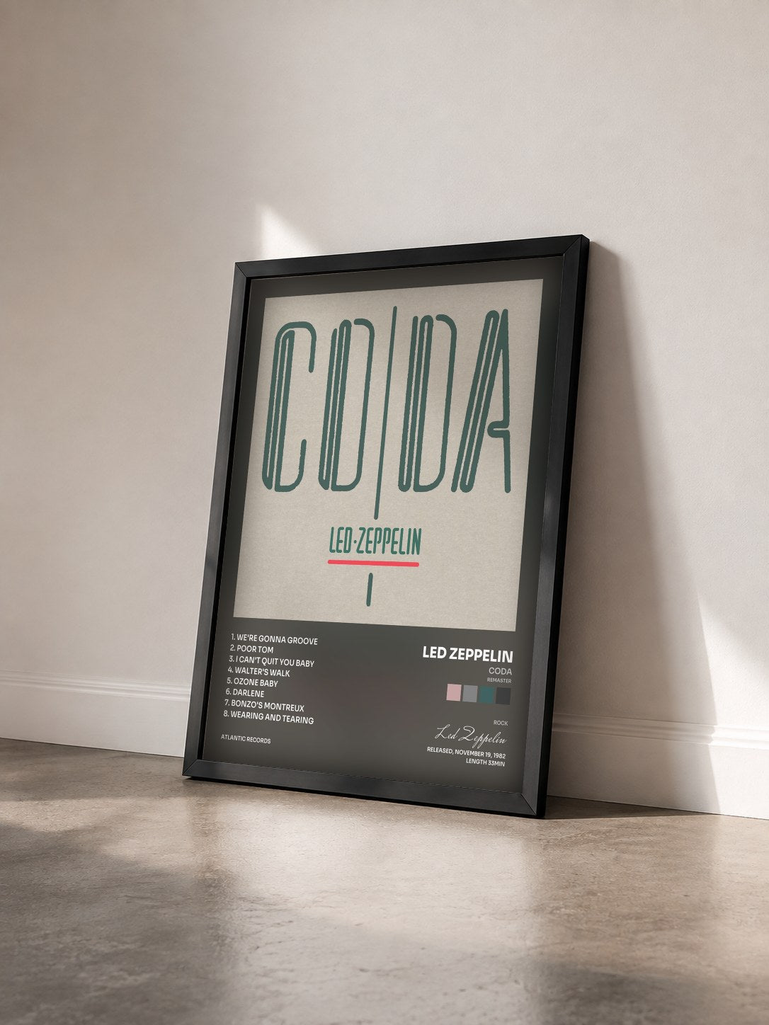 #noir Tableau de l'album Coda (Remaster) de Led Zeppelin vu de trois quarts, cadre noir