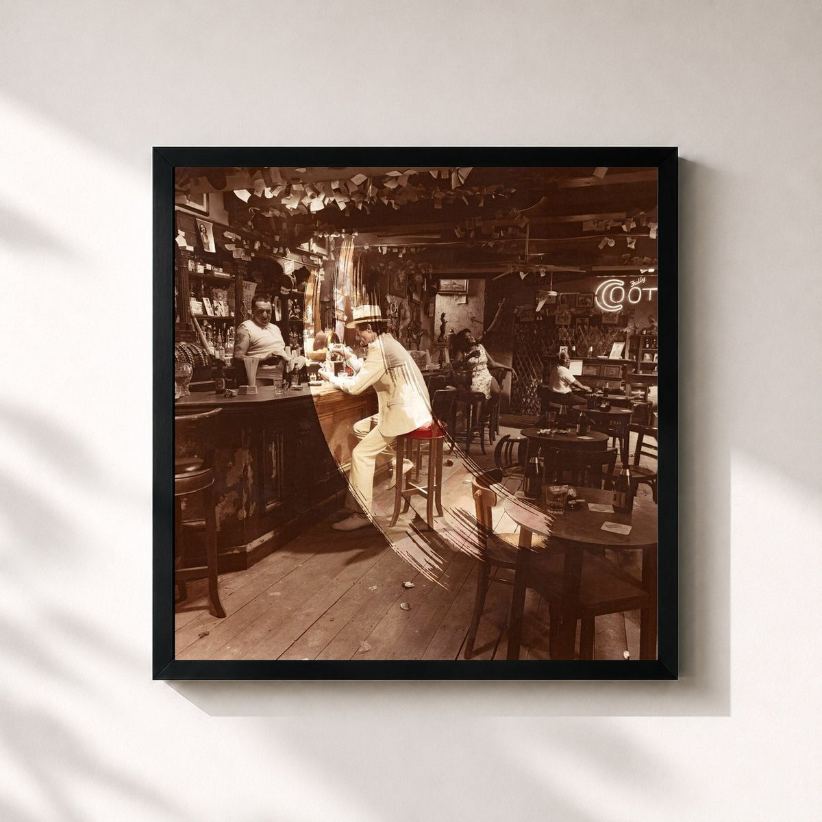 #noir Tableau carré de l'album In Through the out Door (Remaster) de Led Zeppelin, cadre noir 32x32 cm