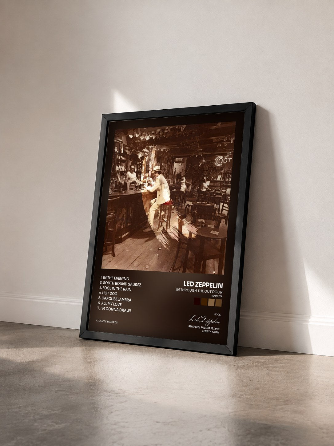 #noir Tableau de l'album In Through the out Door (Remaster) de Led Zeppelin vu de trois quarts, cadre noir