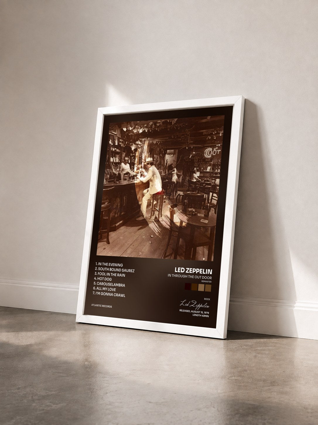 #blanc Tableau de l'album In Through the out Door (Remaster) de Led Zeppelin vu de trois quarts, cadre blanc