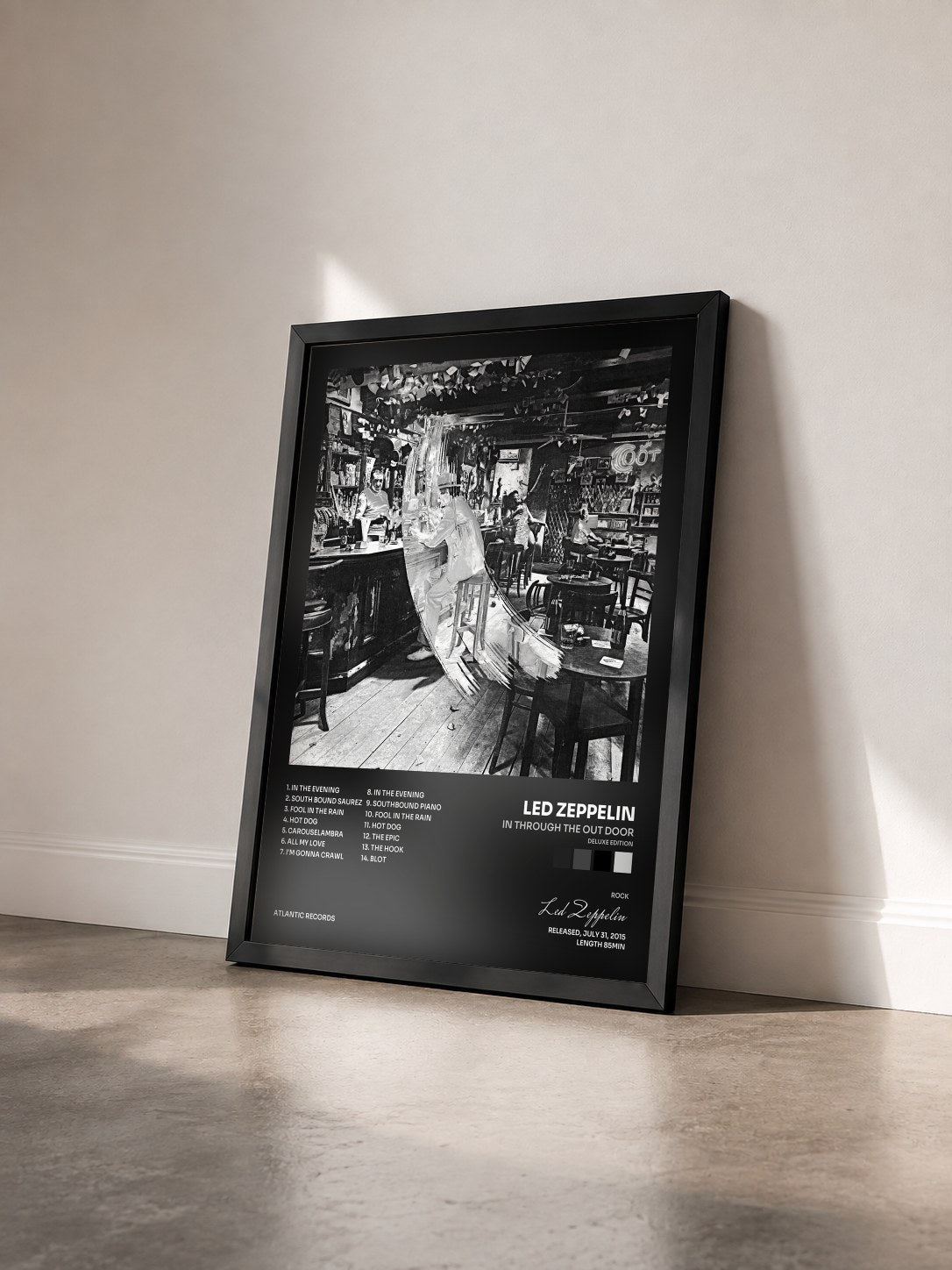 #noir Tableau de l'album In Through the out Door (Deluxe Edition) de Led Zeppelin vu de trois quarts, cadre noir