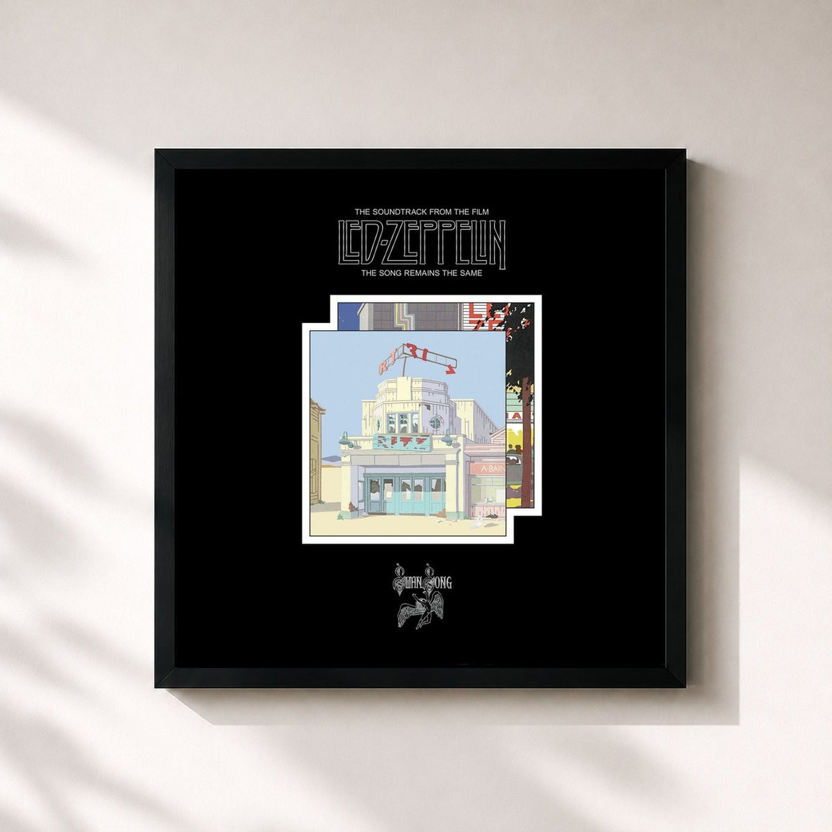 #noir Tableau carré de l'album The Song Remains the Same (Remaster) de Led Zeppelin, cadre noir 32x32 cm