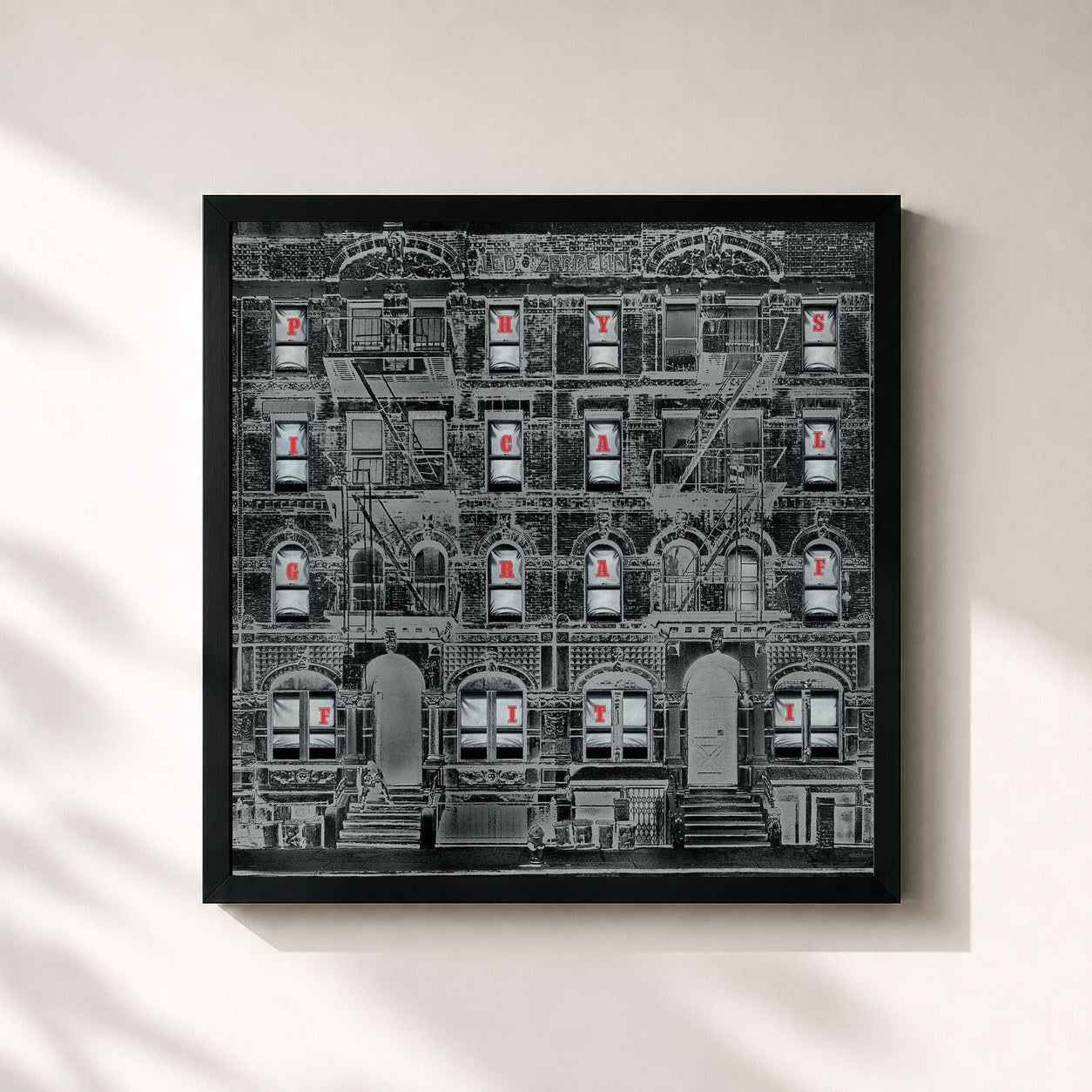 #noir Physical Graffiti (Deluxe Edition) by Led Zeppelin as a square framed art print, black 32x32 cm frame
