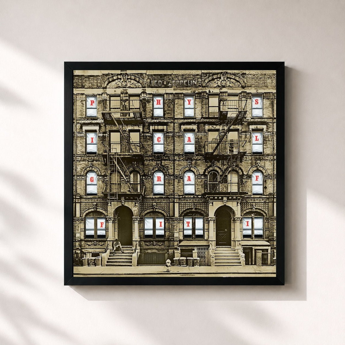 #noir Tableau carré de l'album Physical Graffiti (Remaster) de Led Zeppelin, cadre noir 32x32 cm