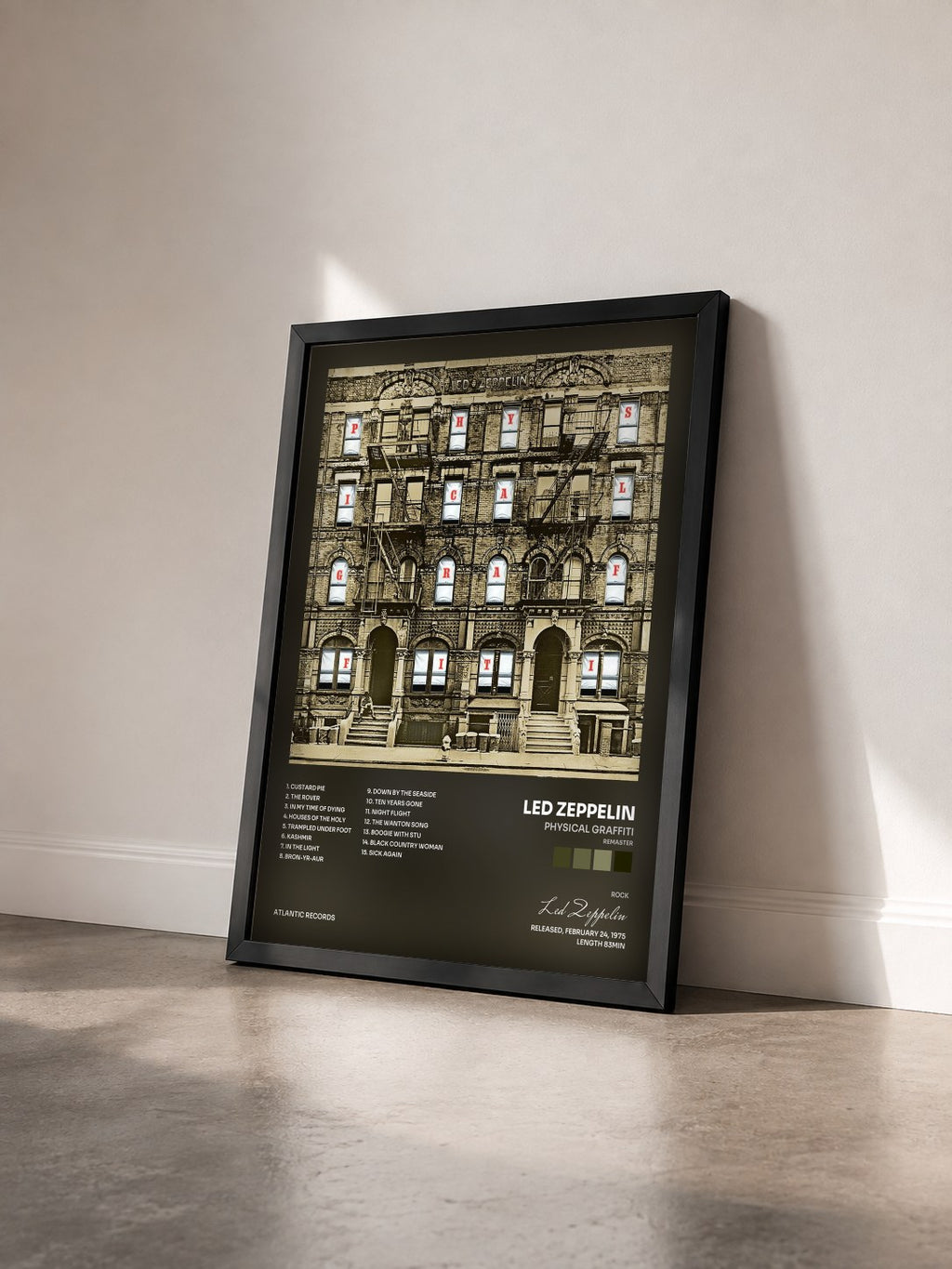 #noir Tableau de l'album Physical Graffiti (Remaster) de Led Zeppelin vu de trois quarts, cadre noir