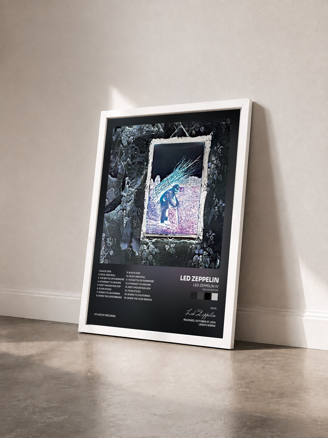 #blanc Tableau de l'album Led Zeppelin IV (Deluxe Edition) de Led Zeppelin vu de trois quarts, cadre blanc