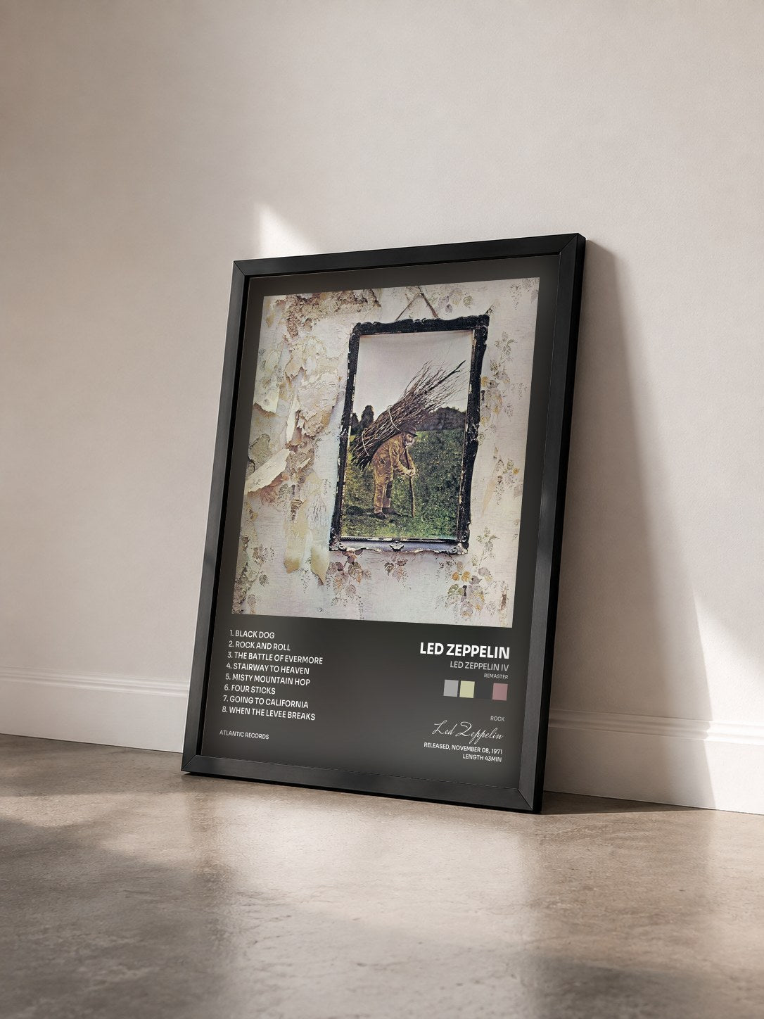 #noir Tableau de l'album Led Zeppelin IV (Remaster) de Led Zeppelin vu de trois quarts, cadre noir