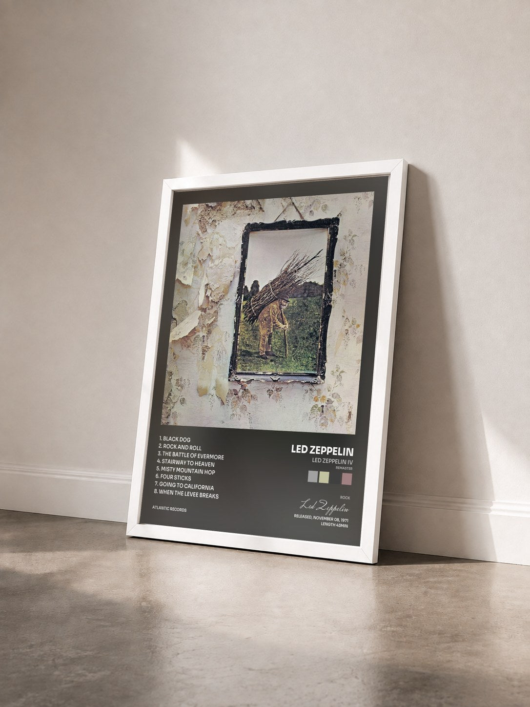 #blanc Tableau de l'album Led Zeppelin IV (Remaster) de Led Zeppelin vu de trois quarts, cadre blanc