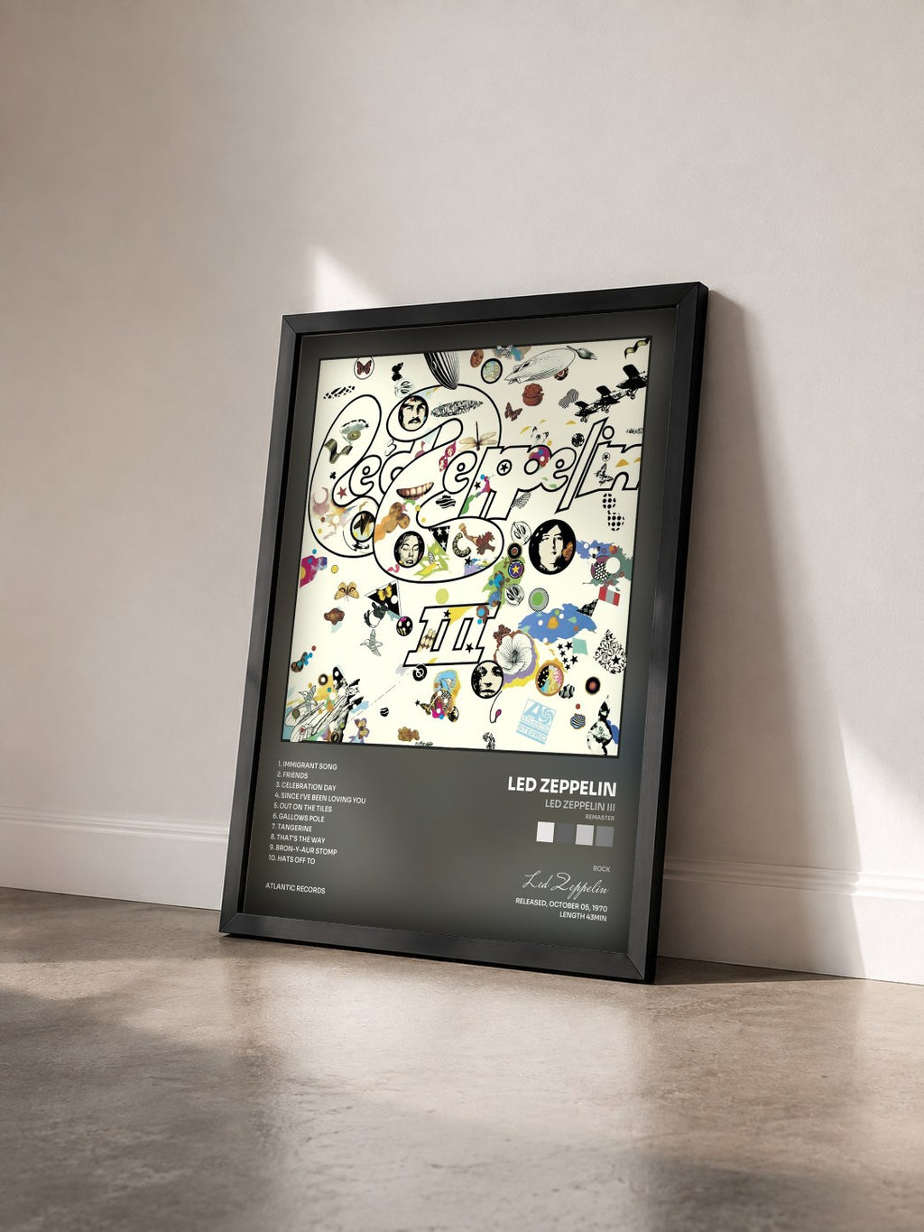 #noir Tableau de l'album Led Zeppelin III (Remaster) de Led Zeppelin vu de trois quarts, cadre noir