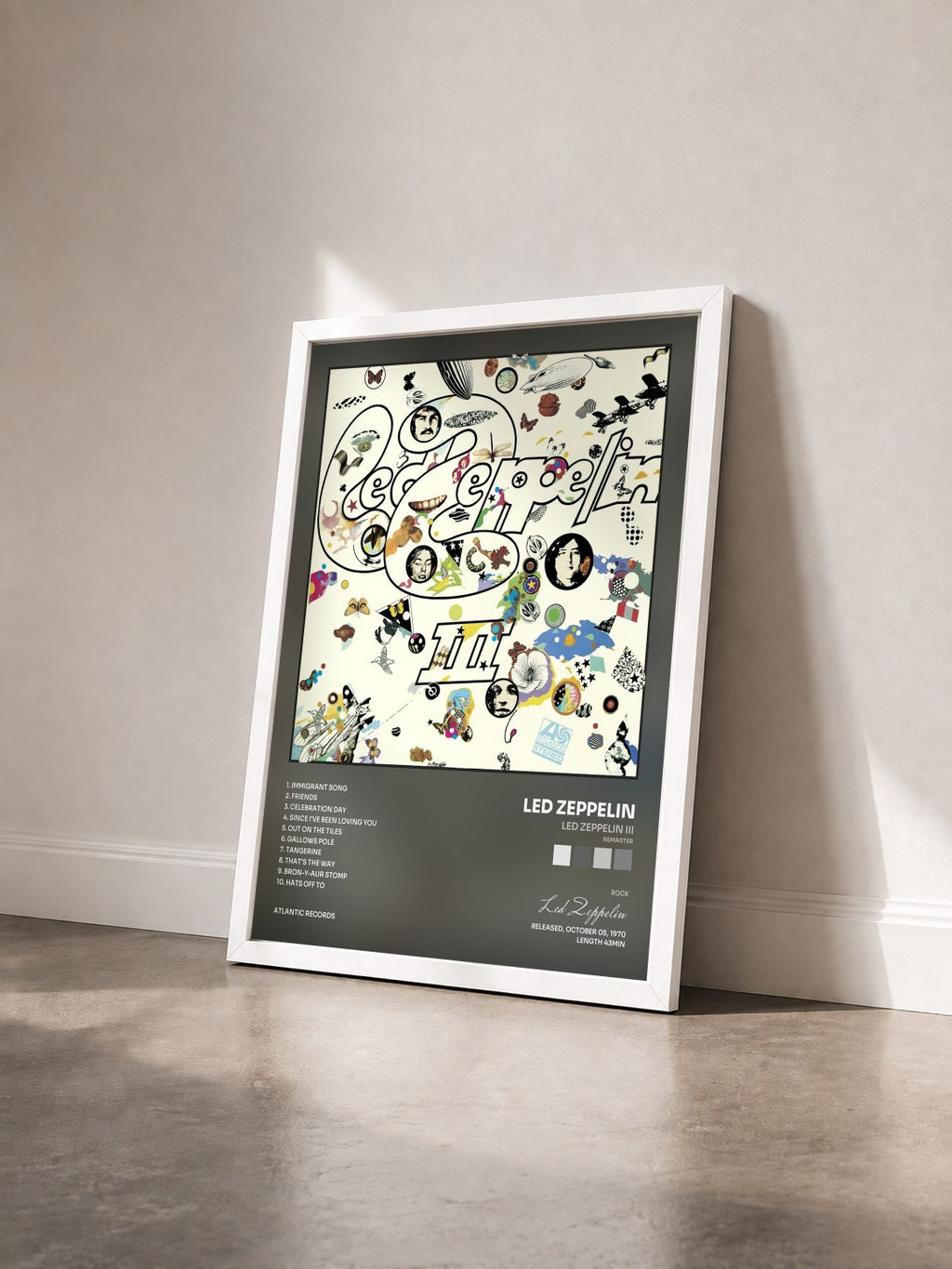 #blanc Tableau de l'album Led Zeppelin III (Remaster) de Led Zeppelin vu de trois quarts, cadre blanc