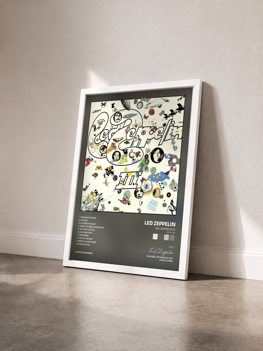 #blanc Tableau de l'album Led Zeppelin III (Remaster) de Led Zeppelin vu de trois quarts, cadre blanc