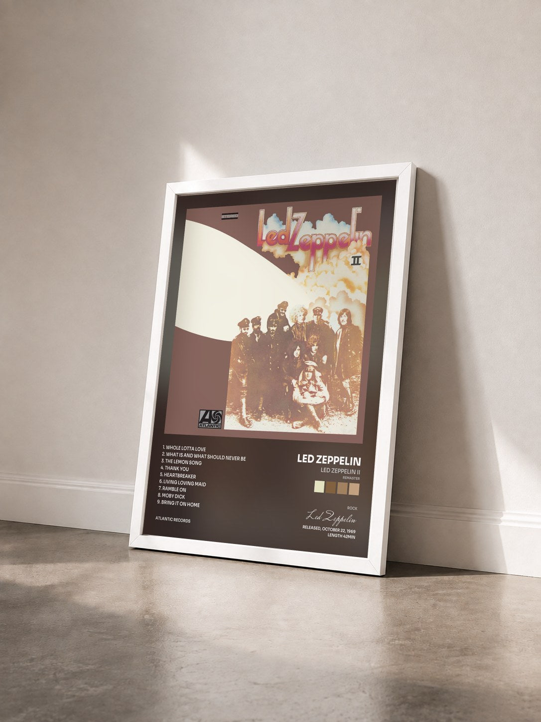 #blanc Tableau de l'album Led Zeppelin II (Remaster) de Led Zeppelin vu de trois quarts, cadre blanc
