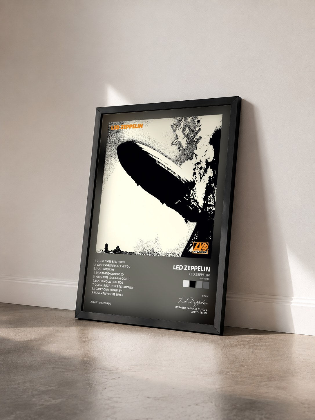 #noir Led Zeppelin (Remaster) by Led Zeppelin as a framed art print seen at an angle, black frame