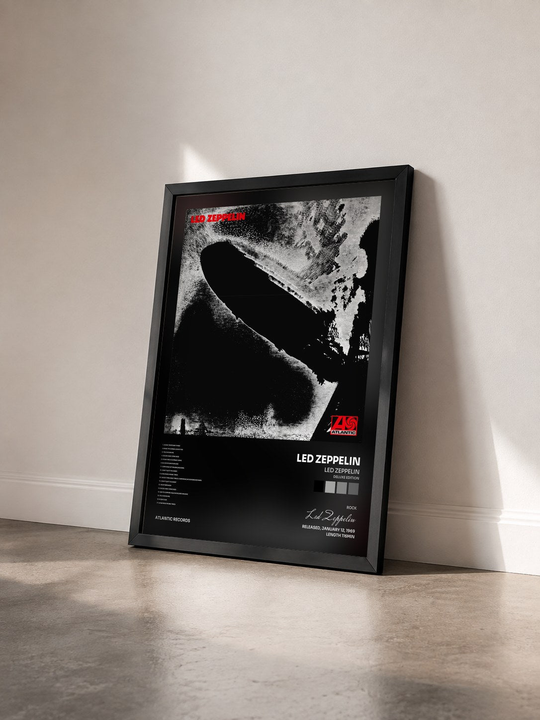 #noir Led Zeppelin (Deluxe Edition) by Led Zeppelin as a framed art print seen at an angle, black frame