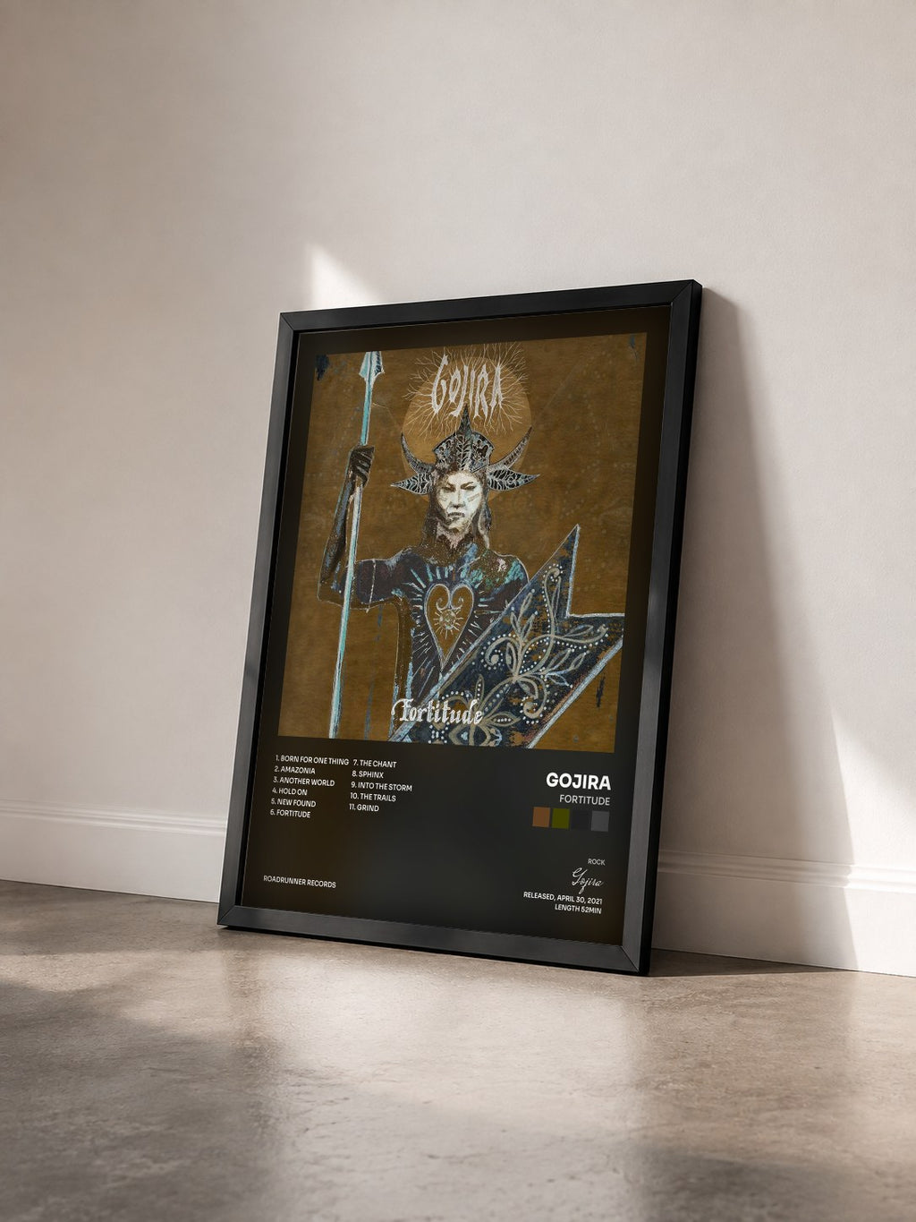 #noir Tableau de l'album Fortitude de Gojira vu de trois quarts, cadre noir