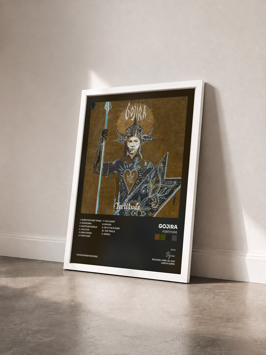 #blanc Tableau de l'album Fortitude de Gojira vu de trois quarts, cadre blanc