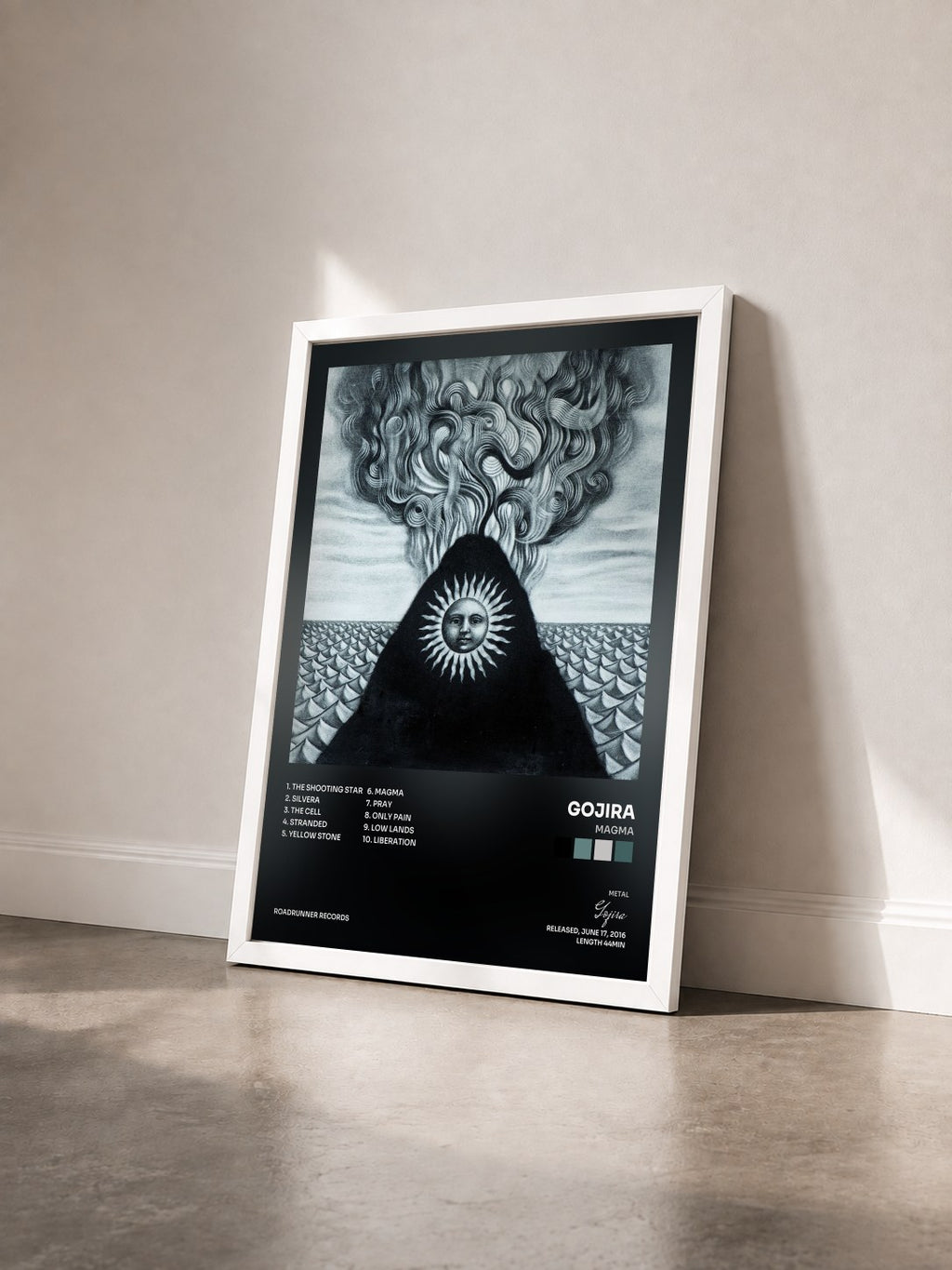 #blanc Tableau de l'album Magma de Gojira vu de trois quarts, cadre blanc