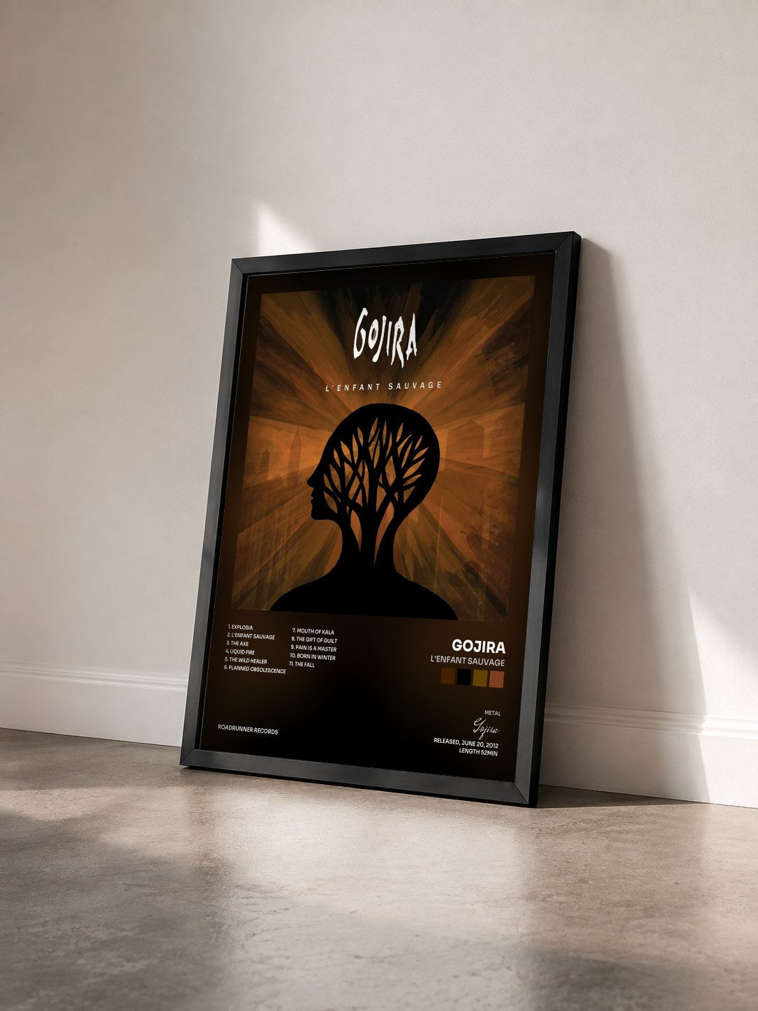 #noir Tableau de l'album L'Enfant Sauvage de Gojira vu de trois quarts, cadre noir