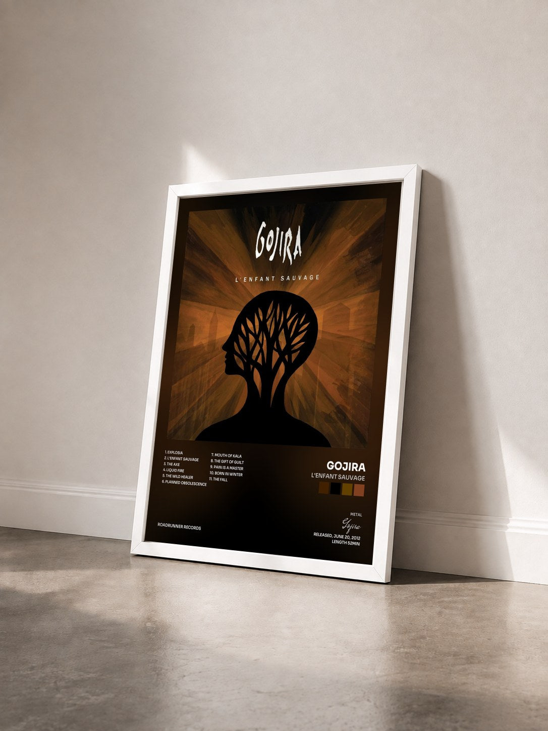 #blanc Tableau de l'album L'Enfant Sauvage de Gojira vu de trois quarts, cadre blanc