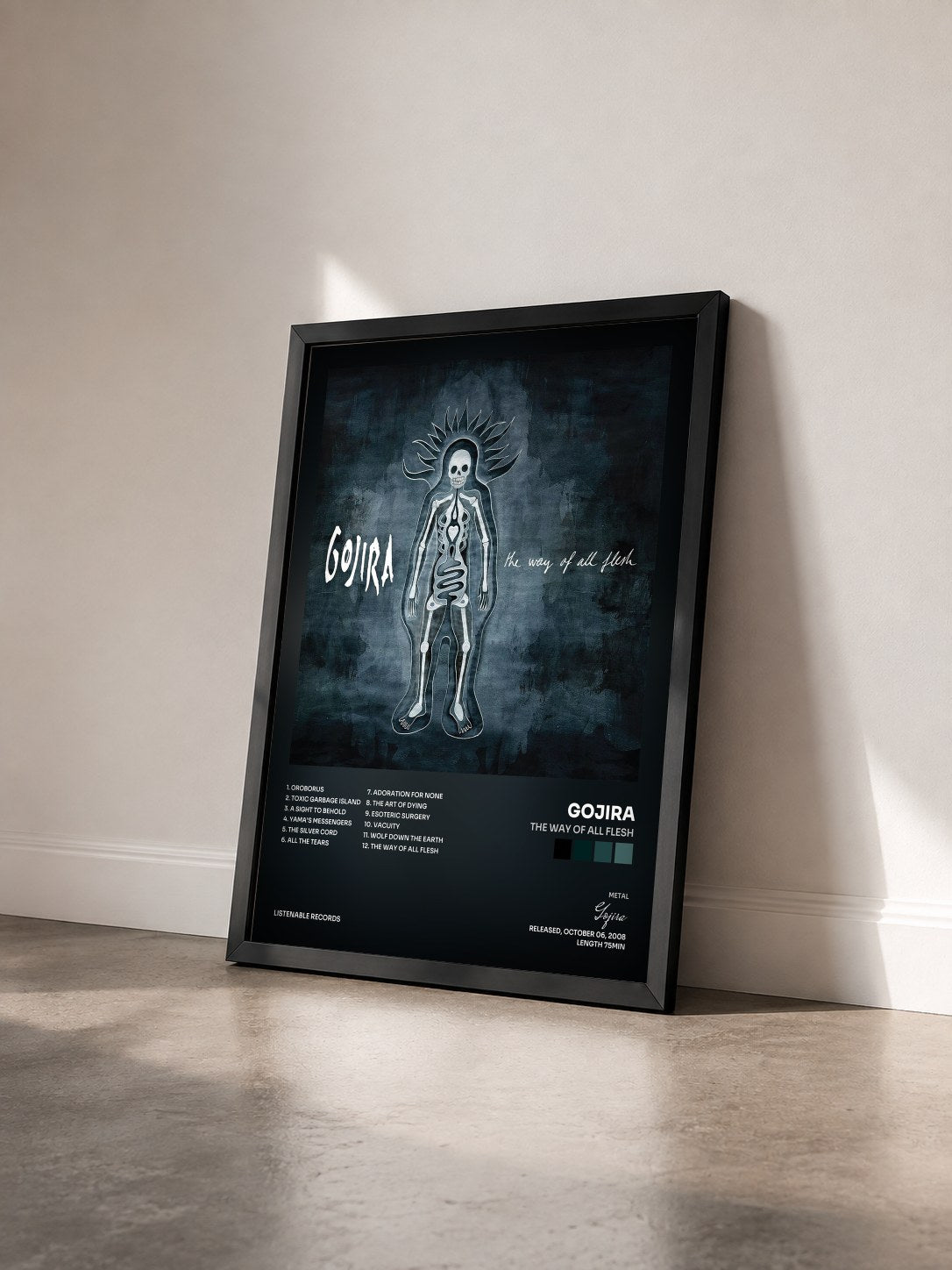 #noir Tableau de l'album The way of all flesh de Gojira vu de trois quarts, cadre noir