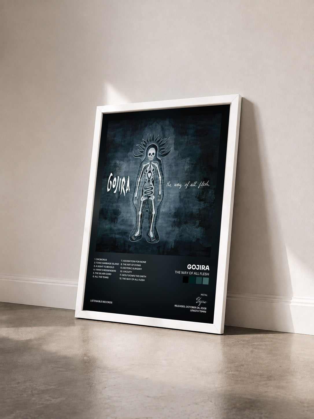 #blanc Tableau de l'album The way of all flesh de Gojira vu de trois quarts, cadre blanc