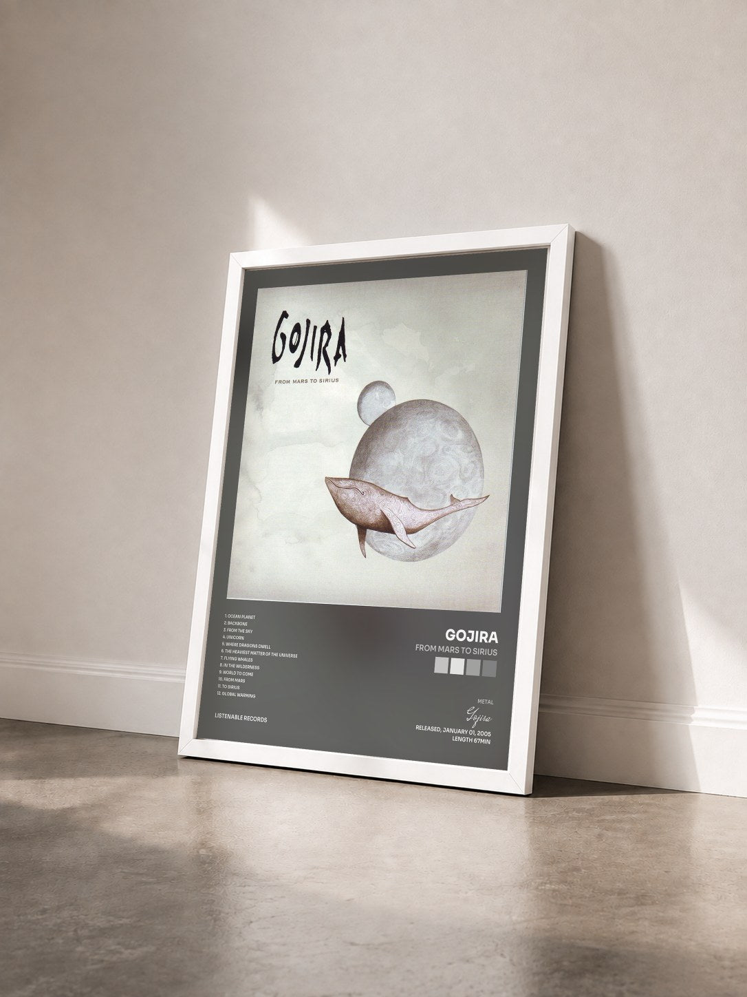 #blanc Tableau de l'album From Mars to Sirius de Gojira vu de trois quarts, cadre blanc