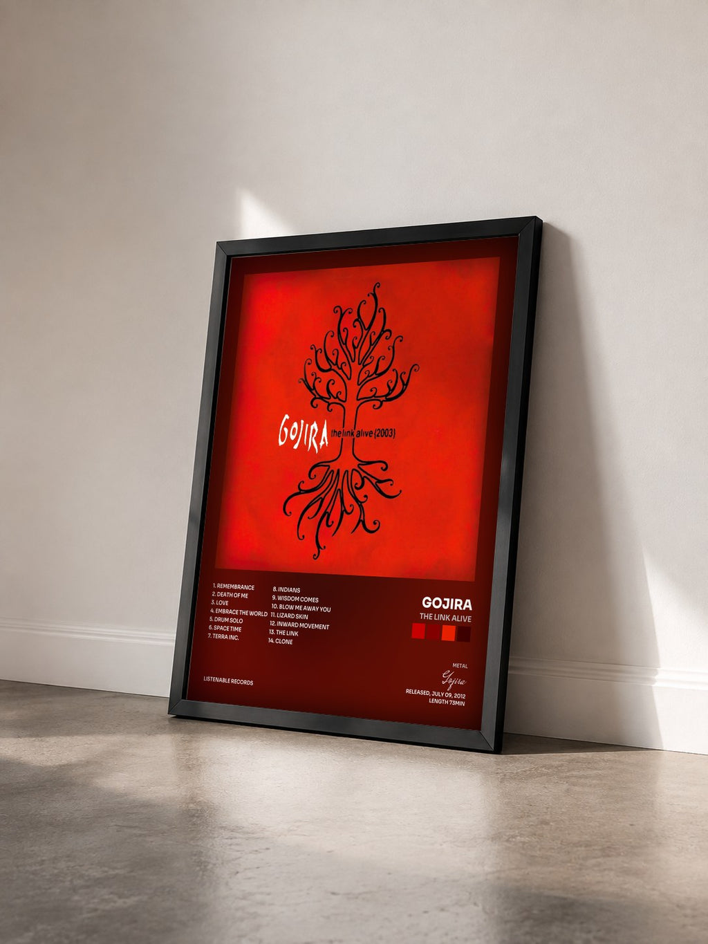 #noir Tableau de l'album The Link Alive de Gojira vu de trois quarts, cadre noir