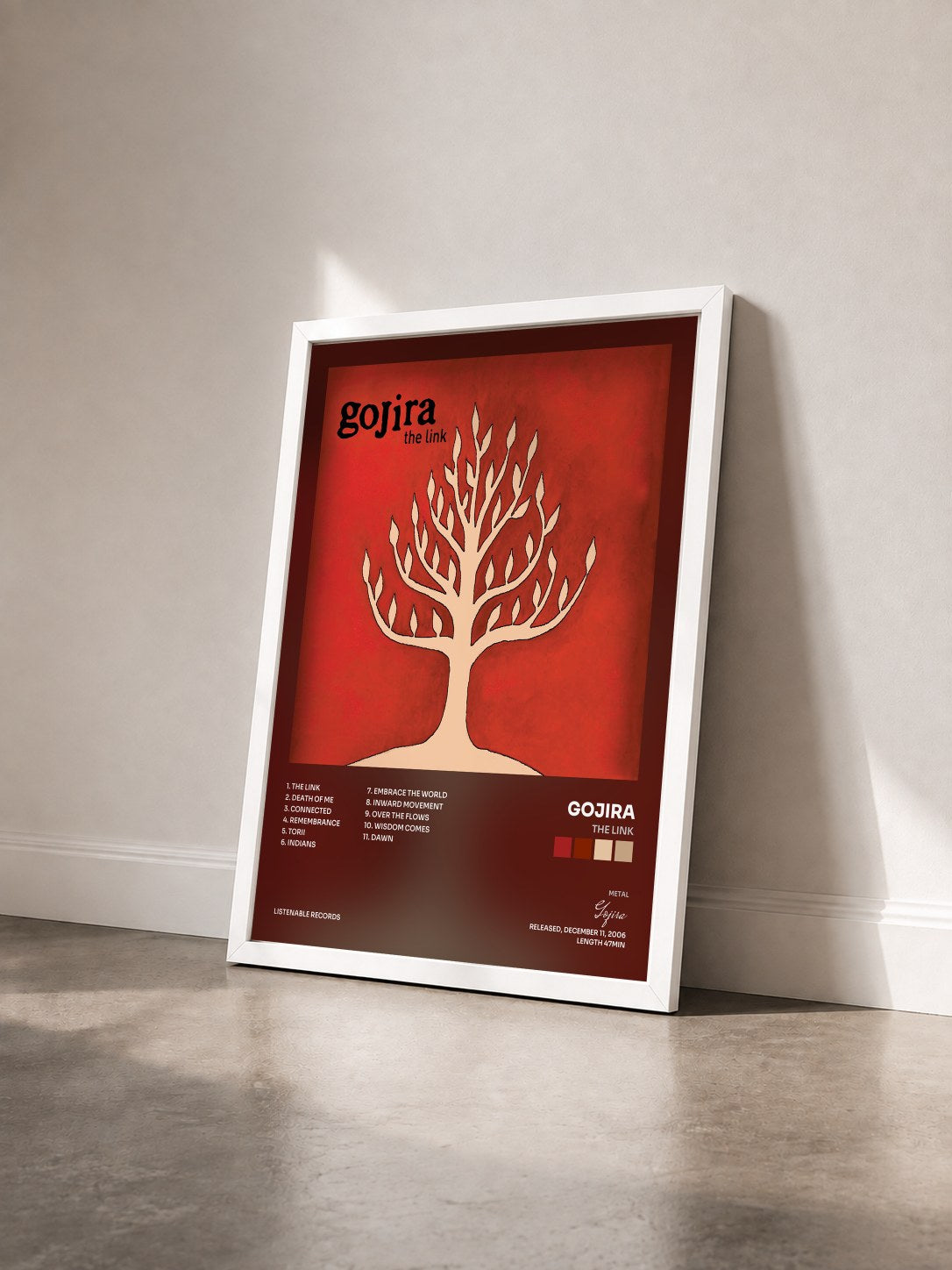#blanc Tableau de l'album The link de Gojira vu de trois quarts, cadre blanc