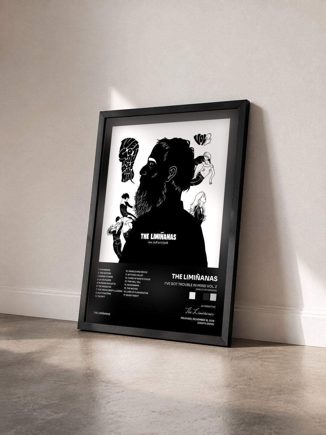 #noir I've Got Trouble In Mind Vol. 2 (Rare Stuff 2015/2018) von The Limiñanas als gerahmter Kunstdruck von schräg gesehen, schwarzer Rahmen