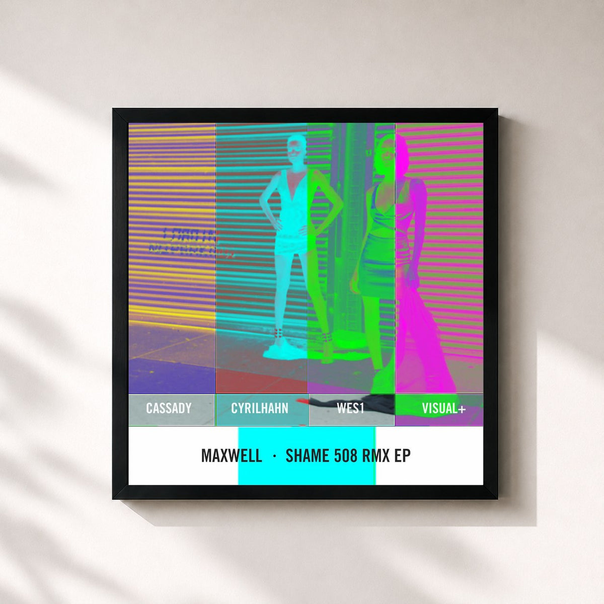 #noir Tableau carré de l'album SHAME 508 RMX EP de Maxwell, cadre noir 32x32 cm