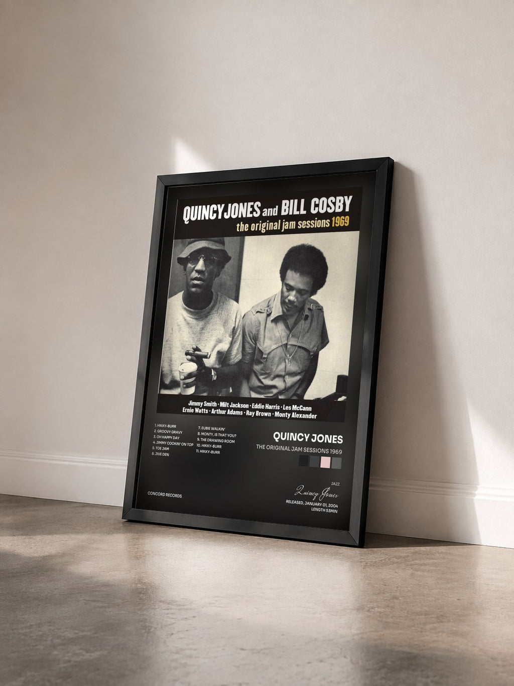 #noir The Original Jam Sessions 1969 de Quincy Jones en lámina enmarcada vista de tres cuartos, marco negro