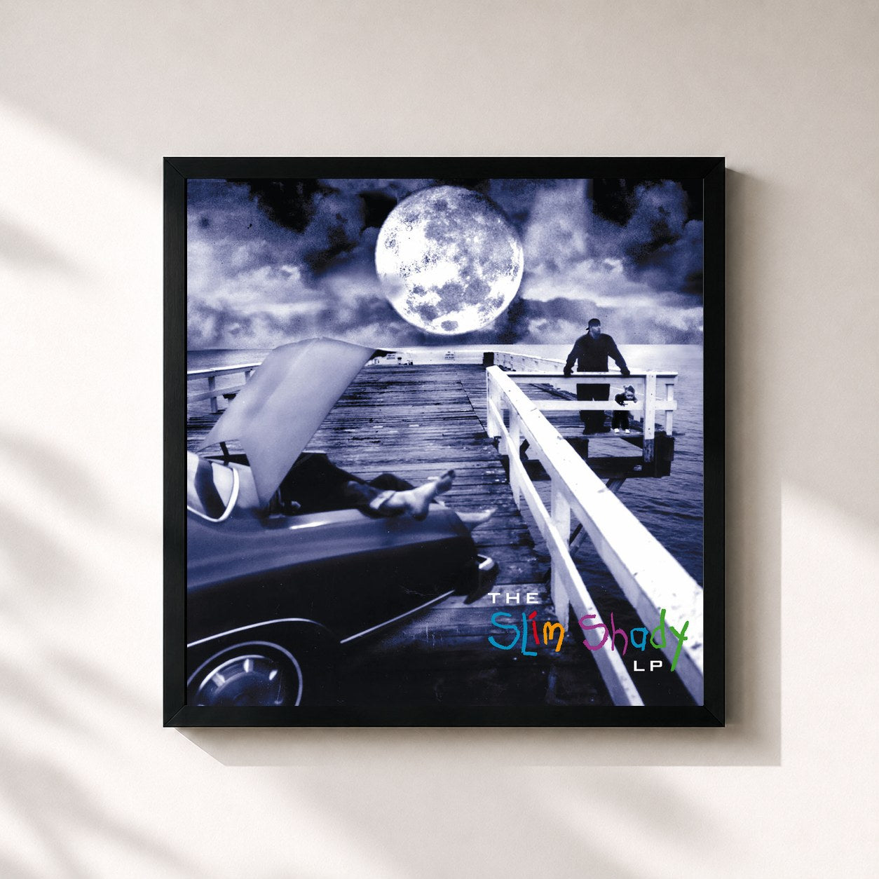 #noir Tableau carré de l'album The Slim Shady LP de Eminem, cadre noir 32x32 cm