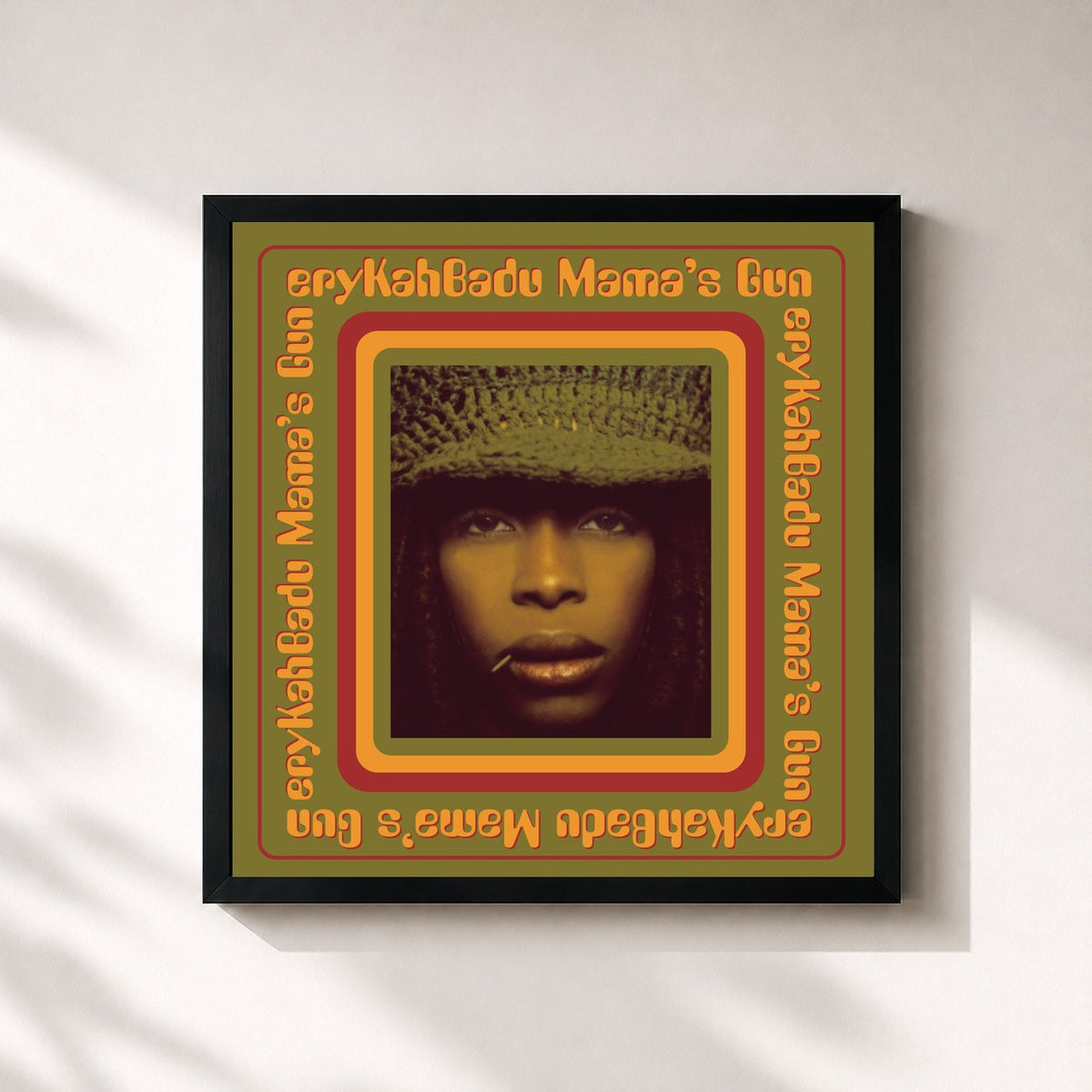 #noir Tableau carré de l'album Mama's Gun de Erykah Badu, cadre noir 32x32 cm